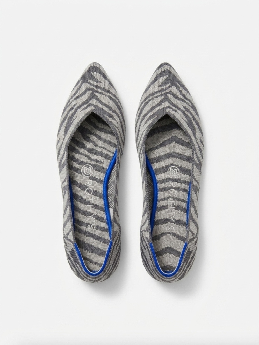Rothy's Women's Pointed Toe Flats in Gray Zebra Print, Size 7